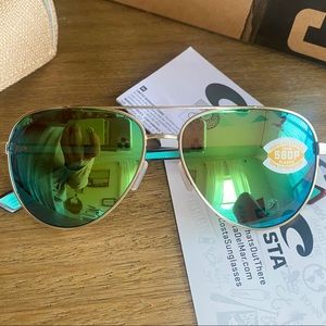 Costa PELI Brushed Gold Green Mirror Polarized Sunglasses NWT
